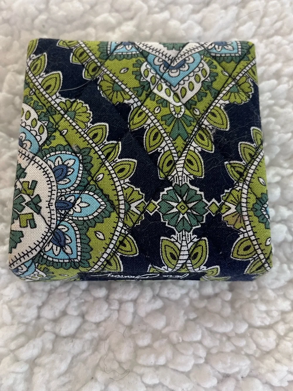 Vera Bradley Quilted Fabric sticky note or Trinket Box - Blue & Green Paisley - Picture 3 of 4